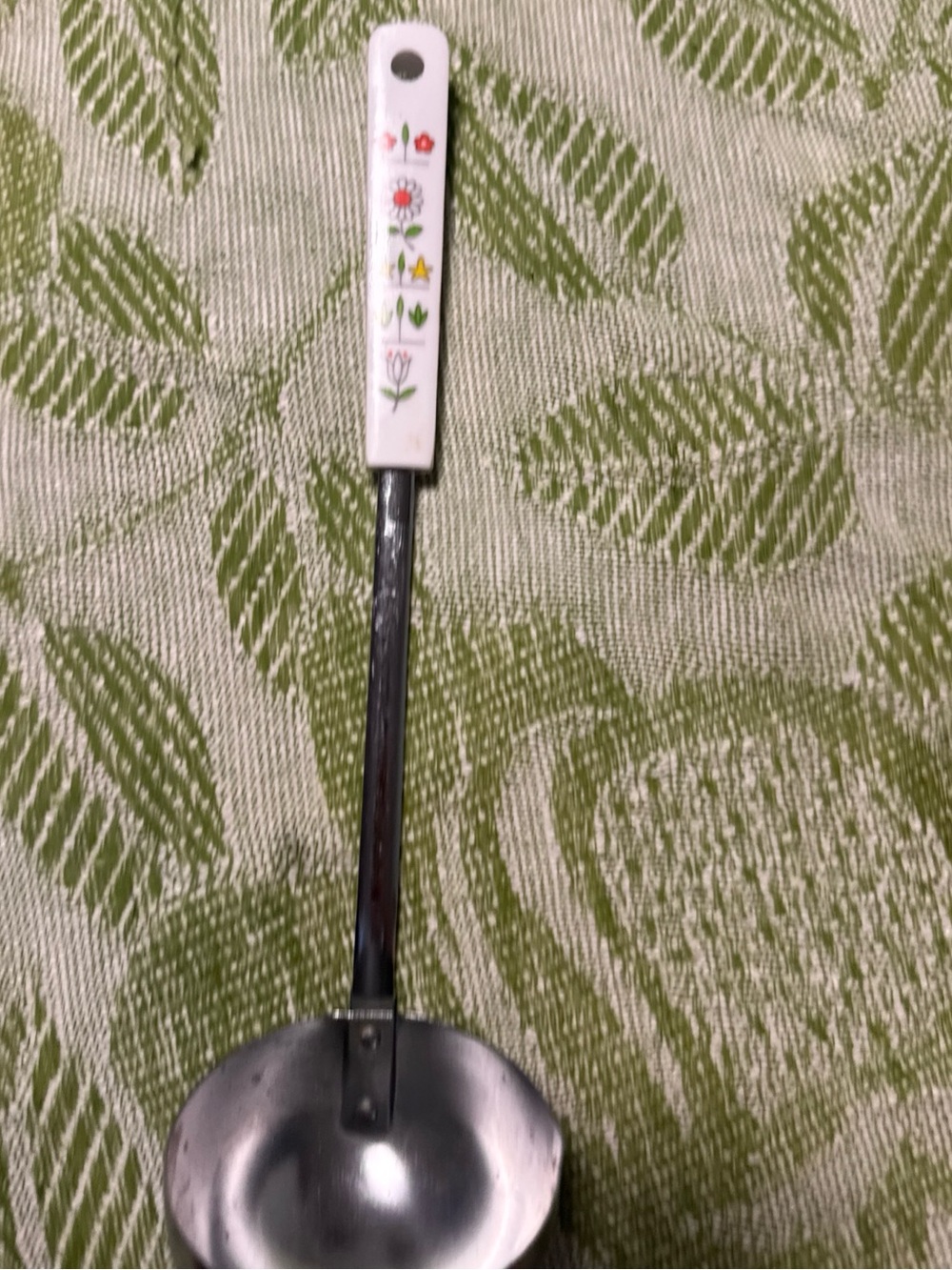 Vintage White Handle Floral Pattern Stainless Steel Ladle